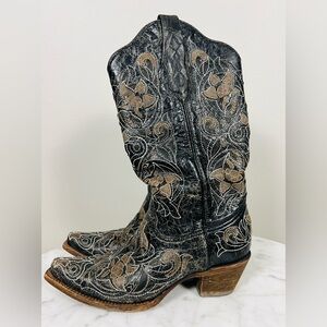 Corral Vintage Cowboy Boots – Brown/Gold, Sz 8